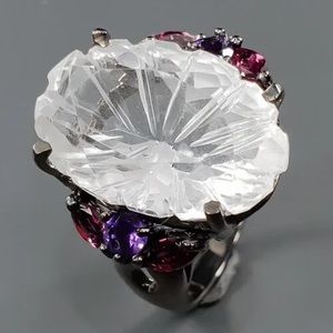 NATURAL 27 CT NOT ENHANCED QUARTZ RING—925 STERLING SILVER—SIZE 8.5